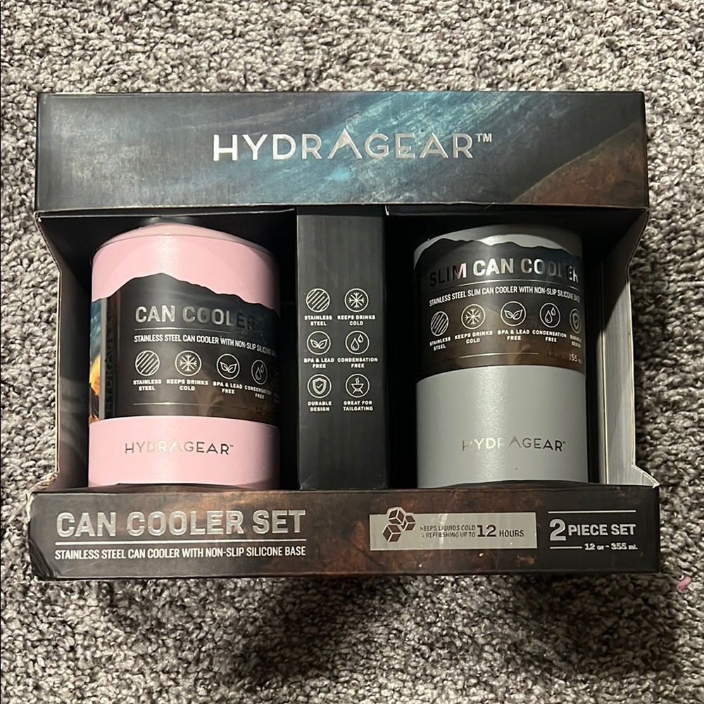 Pink and Silver Can Cooler Set